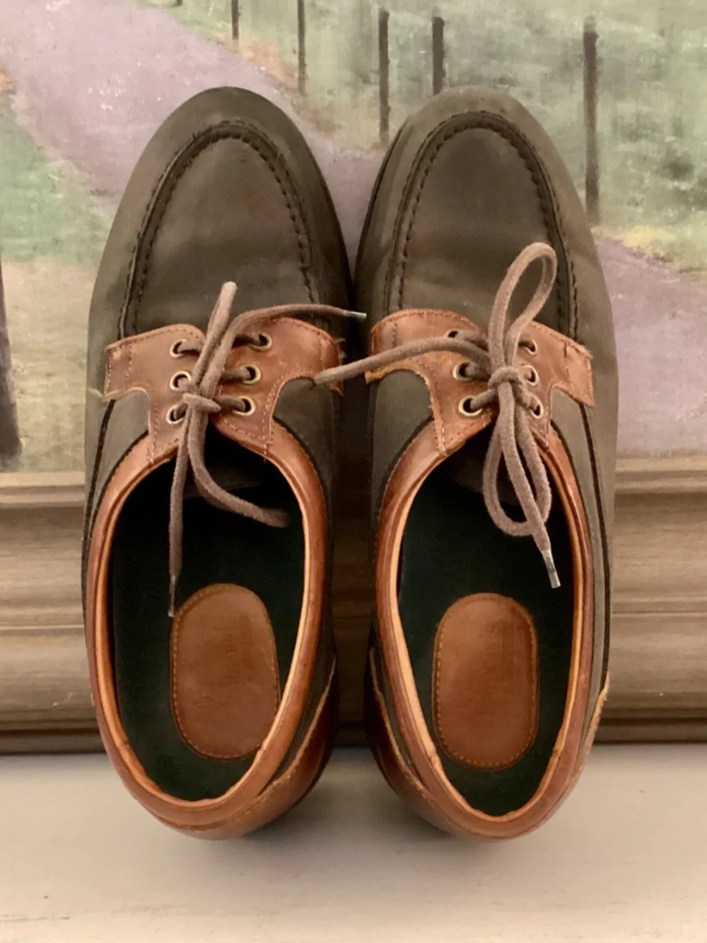 Allen Edmonds Lifestyles Boat Shoes Gray Brown Leather Vibram Soles Men’s 10 B